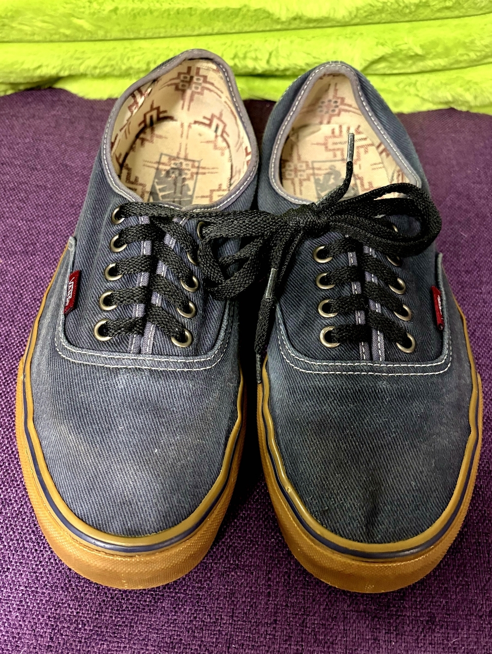 Vans Men’s Low Top Sneakers - Blue/Black Canvas with Gum Sole